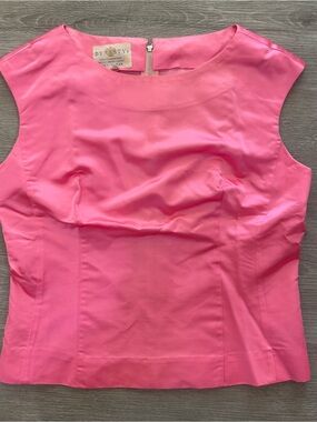 Vintage 60s Dynasty Hong Kong, Pink Satin Shell Top, Boat Neck Sleeveless Blouse